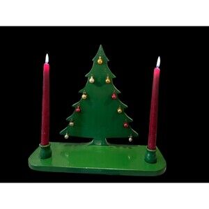 Vintage Handmade Wood Wall -tabletop Christmas Tree Candle Holder Holiday Decor